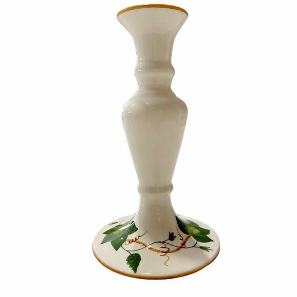 Hand Painted in Portugal Signed and Numbered Ivory Candle Holder Green Ivy - Picture 5 of 6